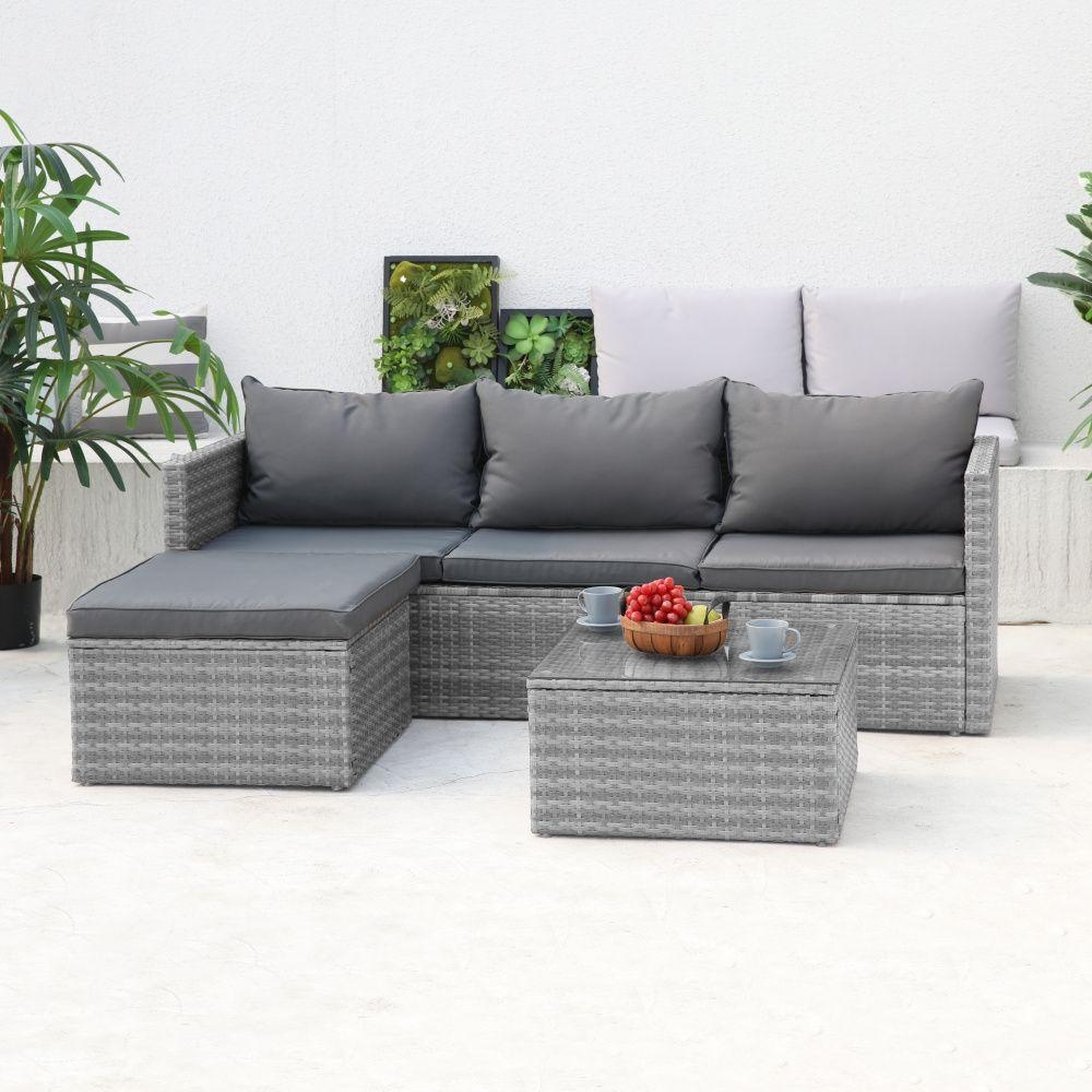 Rohová ratanová sedacia súprava Avenberg Calypso - svetlosivá / tmavosivá