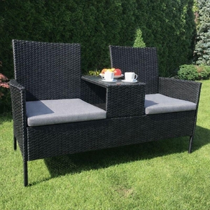 Ratanová zahradní lavice Catini FESTA - Černá / Šedá