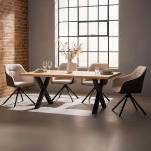 Jídelní set 4x židle + stůl 200 cm AVENBERG NATURAL SWIVEL